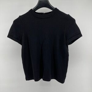 ST JOHN BASICS Top Women Size M Black‎ Knit Mock Neck Short Sleeve